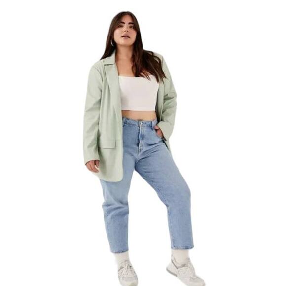 NWT For Love & Lemons Mint Green Oversized Faux Leather Blazer Jacket Size XS - Picture 1 of 11